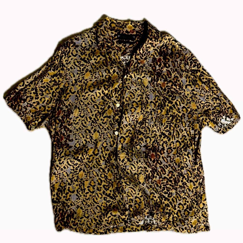 All Saints Leopard Print Short Sleeve Button Up Shirt